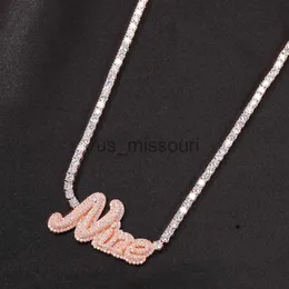 Naszyjniki wiszące Niestandardowe Nazwa Kursywna naszyjnik z łańcuchem tenisowym dla kobiet Mikro Pave Pendant Solid Hip Hop Rock Jewelry J230612