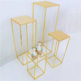 Party Decoration Flone 4pcs/set Shiny Gold Cake Stand With Transparent Acrylic Cover Cuboid Flower Wedding Centerpieces Home