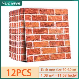 12pcs Wall Sticker 3D Brick Self-Adhesive PVC Wallpaper for Bedroom Waterproof Toilet Stickers DIY Home Wall Decor Dropshipping