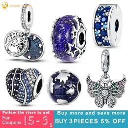 925 Sterling Silver per pandora charms autentico bead Globe Travel Plane Pave Cubic Zirconia Butterfly Charm Astronauta Moon Star