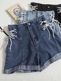 YuooMuoo Designer Bandage Dames Denim Compressie Hoge Taille Zomer Jeans Shorts P230606