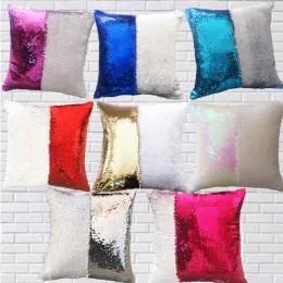New 12 colors Sequins Mermaid Pillow Case Cushion New sublimation magic sequins blank pillow cases hot transfer printing DIY personalized gift GG