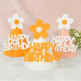 Party Decoration Happy Birthday Banner Hat Pink White Yellow SunFlower Daisy Smile Headband Baby Shower Themed Decor Supplies