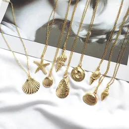 Pendant Necklaces MISANANRYNE Fashion Gold Color Alloy Cowrie Shell Necklace For Women Conch Chain Summer Jewelry Starfish Collar