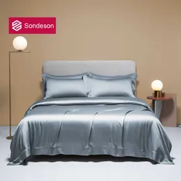 Set di biancheria da letto Sondeson Noble Pure 100 Set biancheria da letto in seta Copripiumino blu grigio Copripiumino Lenzuolo King Queen For Beauty Sleep Z0612