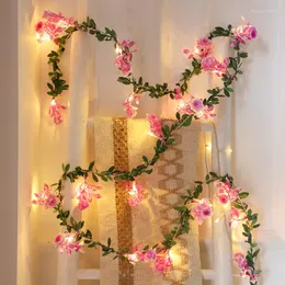 Strängar 2m 10LEDS ROSE Flower String Light Floral Holiday Lighting Garland Leaves Fairy Party Event Dekoration sovrum