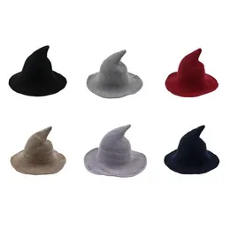 Cadılar Bayramı Cadı Şapkası Koyun Yün Kapağı Örme Balıkçı Şapkası Kadın Moda Cadı Sivri Havza Kovası JN12