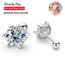 Clip-on Screw Back Serenity Day 100% S925 Sterling Silver Plate Pt950 Six-Claw D Color 3mm 4mm 5mm 6.5mm Full Screws Earrings For Women 230609
