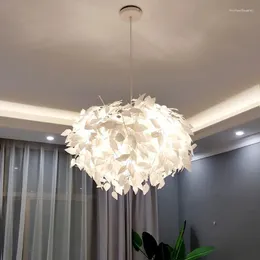 Żyrandole LED Art Chandelier Lampa Lampa światła Nordic Design Fabric Liść oświetlenie jadalnia wystrój sypialnia wiszące oprawy Luminaire