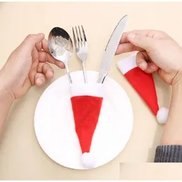 パーティーデコレーションミニクリスマスホームキッチンハットテーブルウェアホルダーバッグディナーナイフフォークセットポケットERドロップデリバリーガーデンフェスティブS DHG85