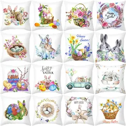 Federa per cuscino 45x45 cm Happy Easter Egg Decor Federa con stampa floreale Home Cover