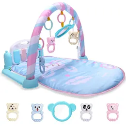 Utveckla matta för nyfödda barn Playmat Baby Gym Toys Education Musical Rugs With Keyboard Frame Hanging Rattles Mirror190m