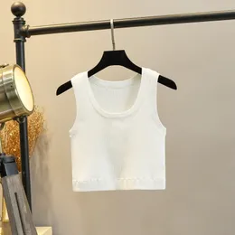 デザイナークロップトップTシャツ女性デザイナーレディンニットTシャツ袖の夏の女性タンクキャミスティーベストショートシャツレディスリムベストアイスシルクトップス