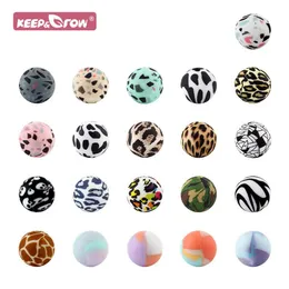 50pcs perline in silicone 15mm leopardo terrazzo stampa baby dentizione perline tie-dye catena ciuccio fai da te igiene orale infantile perla 2202263k