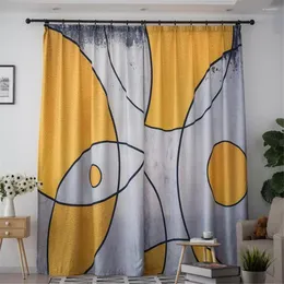 Gardin personliga anpassade gardiner modern minimalistisk stil abstrakt grågul linjemönster vardagsrumsstudie 3D