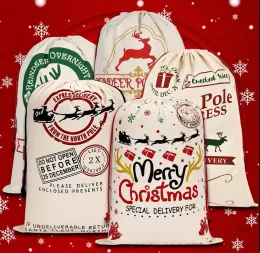 Santa Sacks Christmas Decorations Canvas Gift Bags with Drawstring Xmas Candy Storage Large Bag Drawstring Pocket for Kids Presents
