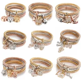 Charm Armband 3ColorSlot Tree of Life Elastic Armband Set For Women Crystal Owl Key Lock Music Note Owl Butterfly Heart Bangle Bangle Jewelry Z0612