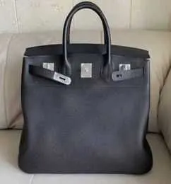 Borse Borse a spalla di grande capacità personalizzata Borse da lavoro Fibbia in argento francese 40 cm / 50 cm Borsa in pelle di vitello a grana di litchi in pelle unisex593 1u