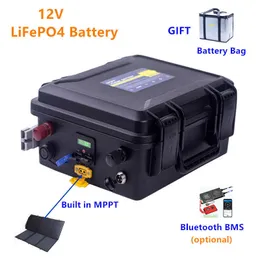 12V LIFEPO4 80AH/100AH/120AH بطارية 12 فولت بطارية فوسفات الحديد الليثيوم المدمجة في MPPT مقاوم للماء لمحرك العاكس لوحة الطاقة الشمسية