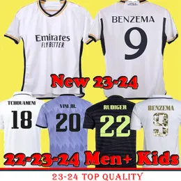 22 fotbollssatser Mbappe Soccer Jerseys Benzema Hazard 2023 2024 Camiseta de Futbol Kroos Modrric Vini Jr. Kid Footbal Kit Men Kids Player Fan Version