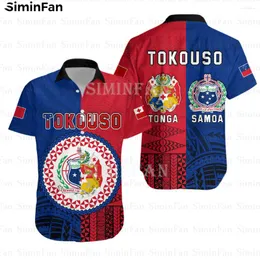 Erkekler Sıradan Gömlek Tokouso Tonga Samoa Kırmızı Mavi 3d Baskılı Erkek Hawaii Gömlek Beyzbol Forması Erkek Camisa Yaz Polo Tshirt Unisex Tee