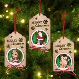 Christmas Wooden Hollow Bow Pendant Room Decor Tree Scene Decorations Supplies Wholesale