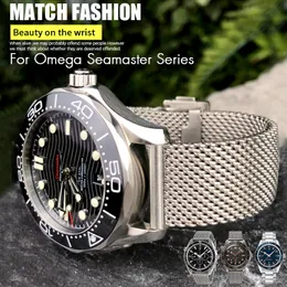 Pulseira de relógio de malha de aço inoxidável de 19 mm 20 mm para Omega Seamaster Diver 300 Ocean 007 316L Correia de relógio de prata sólida para pulseiras Moonswatch