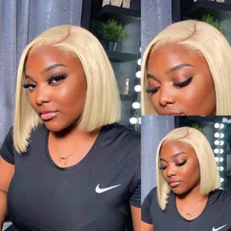 짧은 613 Bob Human Hair Wigs HD 브라질 색 꿀 금발 색깔의 사전 가발을위한 사전 가발