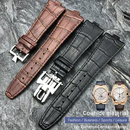 Calfskin Watchband Siyah Blue Browngenuine Deri Cowhide Watch Band 25mm x 9mm Dışbükey Uç Kayışı Yurtdışı 7700V Kelebek Toka