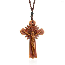 Hänge halsband kvinnor katolska korsfix kors halsband röd akryl sol gud retro religiösa Jesus smycken män gåvor iarii