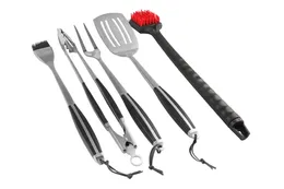 PitMaster King BBQ Grill Clean 5pc Premium Tools Set con spatola, pinza, pennello per imbastitura, forchetta per barbecue e spazzola per grill