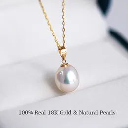 Pendant Necklaces YUNLI Real 18K Yellow Gold Necklace Pendant Water Drop Natural Freshwater Pearl Pure AU750 Fine Jewelry for Women PE020 230609