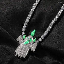 Pendant Necklaces Light In The Dark Ghost Micro Pave CZ Stone Necklace For Men Women Hip Hop Jewelry