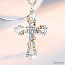Collares pendientes Moda coreana Placa de plata Perla Cruz Collar para mujer Circón Piedra de nacimiento Trenzado Oro Joyería Regalos R230612