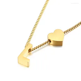 Pendant Necklaces Gold Color Heart-shaped Initial Letter Necklace 26 Alphabet F M C R Slide Charm Women Choker Jewelry Accessory Wholesale