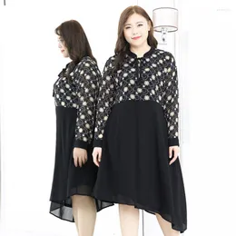 Casual Dresses 4XL To 10XL Oversized Women Chiffon Dress Spring Autumn Long Sleeve Loose Floral Print Asymmetrical Party