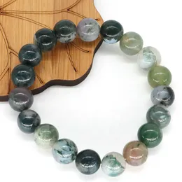 Charm Bracelets Natural Stone Green Moss Agate Healing Crystal Reiki Quartz Handmade Bracelet Elastic Rope Jewelry Polished Gems Beads love Gift Z0612