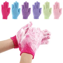 Nylon duschhandskar handskar kropp rengöring badhandskar exfolierande badhandskar flexibla fem fingrar badhandskar badrumsmaterial