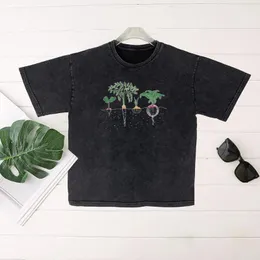 Camisetas femininas Seeyoushy com estampa de plantas 2023 verão manga curta decote em bico tendência feminina moda camiseta lavagem para fazer roupas velhas