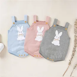 Overalls Mode Mädchen Junge Herbst Winter Cartoon Kaninchen Druck Gestrickte Baby Kleidung Body G220606