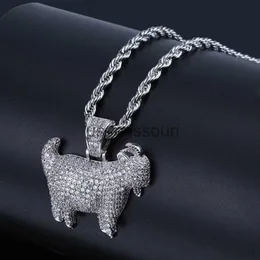 Pendant Necklaces Shiny Trendy Goat Animal Pendant Necklace Charms For Men Women Gold Silver Color Cubic Zircon Hip Hop Jewelry J230612