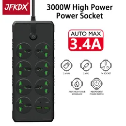 Plugs JFKDX UK US EU Plug 3000W High MultiSpecification Power Strip 7 AC Socket 2M Extension Cable 2 USB Type C PD Fast Charging Port