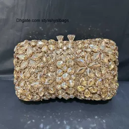 Totes Gold Grün Strass Frau Clutch Ausgehöhlte Blumentasche Diamant Kristall Hochzeit Braut Abend Geldbörse Bankett Gala Neue Handtasche