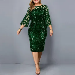 Vestidos Vestido de verano para mujer, elegante vestido de novia de noche con lentejuelas, nueva moda, vestido de fiesta verde, trajes informales con manga de malla para mujer 2021