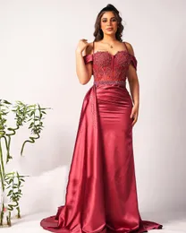 2023 ASO EBI Bourgogne Mermaid Prom Dress Lace Pärled Evening Formal Party Second Reception Birthday Bridesmaid Engagementklänningar Klänningar Robe de Soiree ZJ358