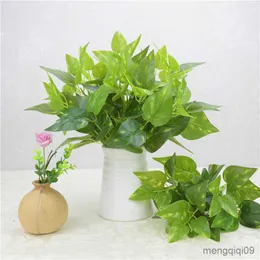 الزهور المجففة النباتات الاصطناعية رخيصة مختلطة مع ديي جدار الزفاف الديكور الأخضر أوراق الزهور البلاستيك بوعاء محفوظات R230612