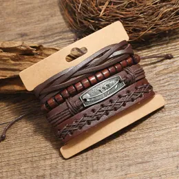 Charm Armband Retro Woven Men's Leather Armband Vintage Jewelry Diy Combination Suit flätad repkedja Fjädertillbehör