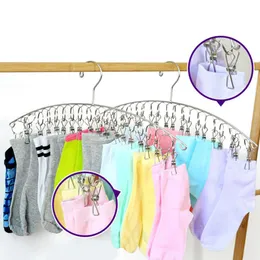 Organisation 2st Socks Pegs Hanger Metal Clothespint Dryer 20 Clips For Torking Clothes Tvätthandskar Bh Hanging Rack rostfritt Fixat