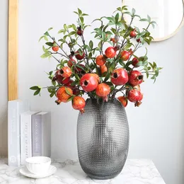 Flores secas romã ramo de frutas galhos flores artificiais vermelhas flores decoração para casa ornamento páscoa decoração de natal presente