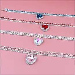 Pet Accessories Dog Shiny Rhinestone Collar Cat Heart Diamond Jewelry Necklace Pet Bling Princess Collar Puppy Supplies